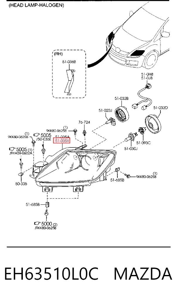 Левая фара EH63510L0C Mazda