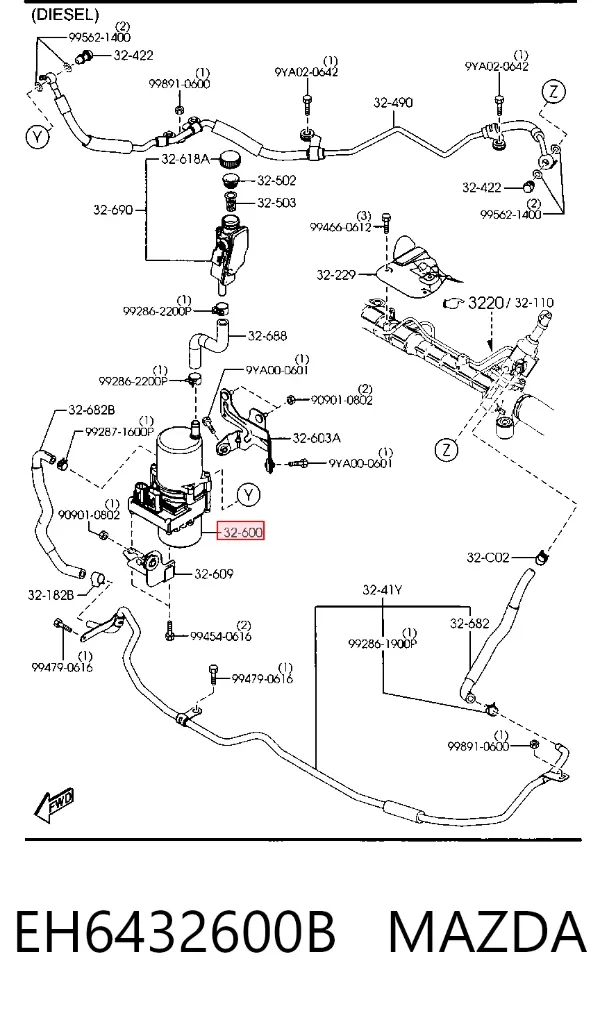Насос ГУР EH6432600B Mazda