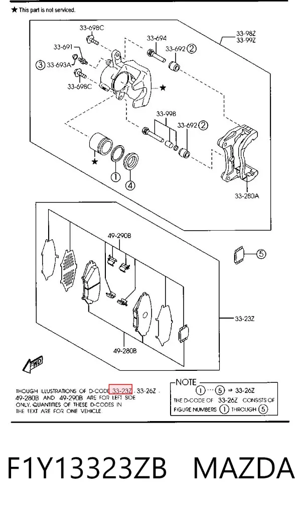 Передние тормозные колодки F1Y13323ZB Mazda