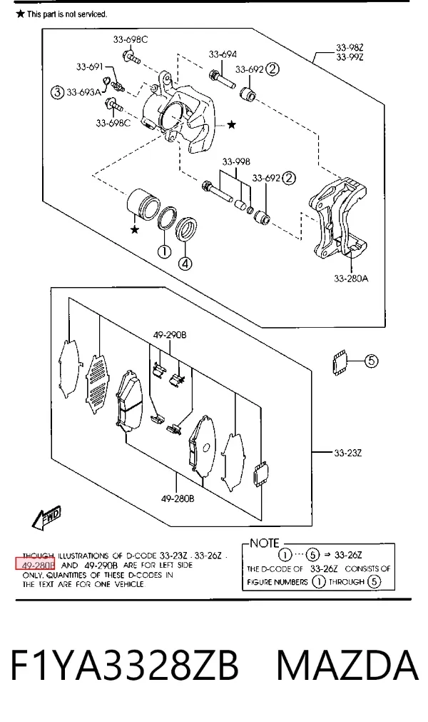 Передние тормозные колодки F1YA3328ZB Mazda
