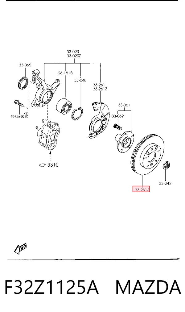 Передние тормозные диски F32Z1125A Mazda