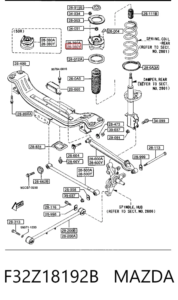 Опора амортизатора заднего левого F32Z18192B Mazda