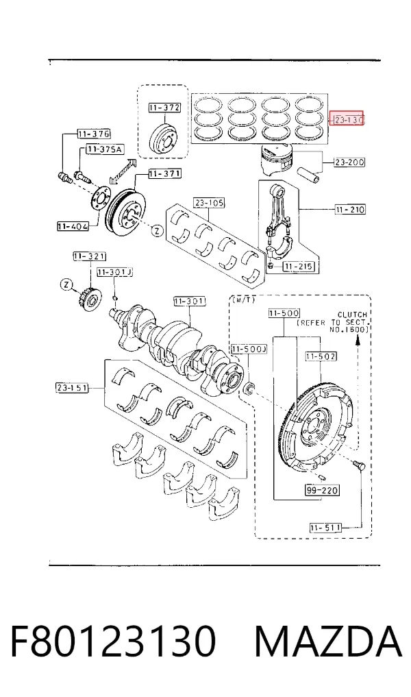 Кольца поршневые F80123130 Mazda