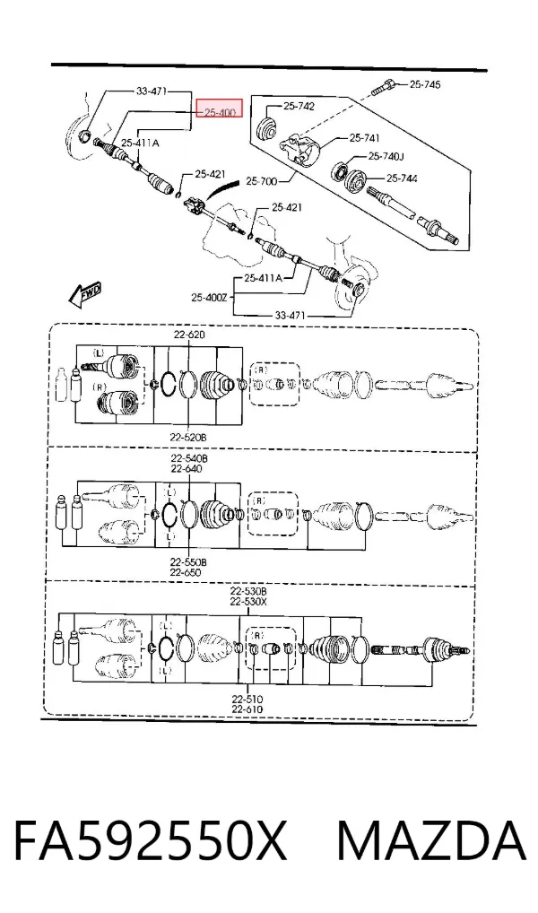 Правая полуось FA592550X Mazda
