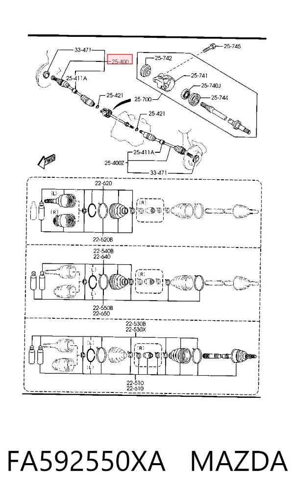 Правая полуось FA592550XA Mazda