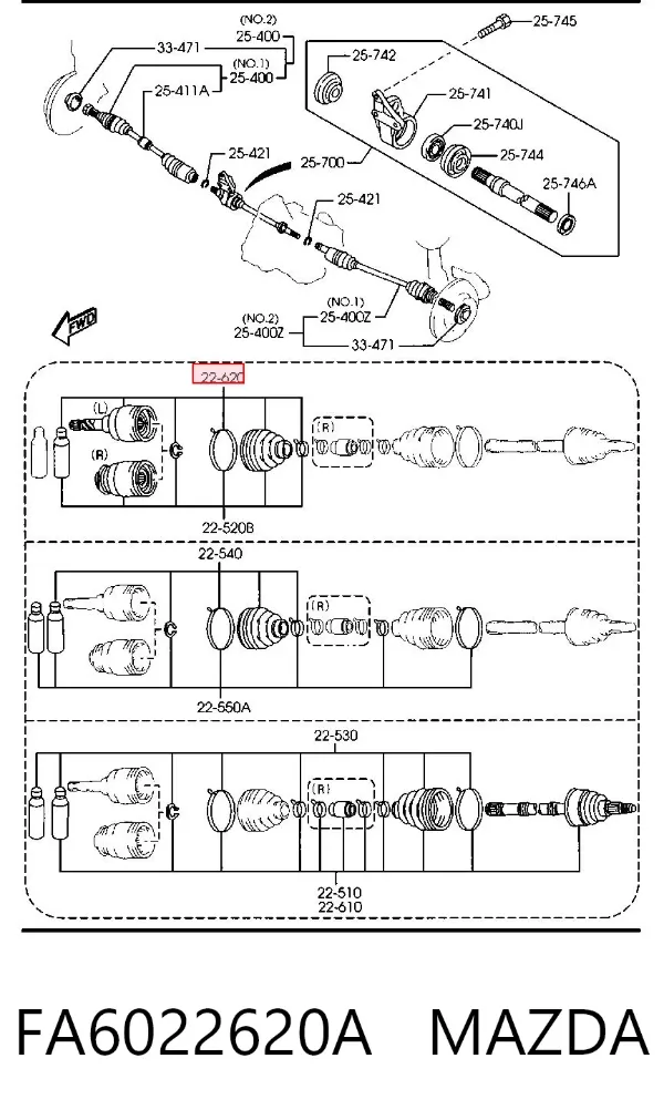 Шрус внутренний левый FA6022620A Mazda