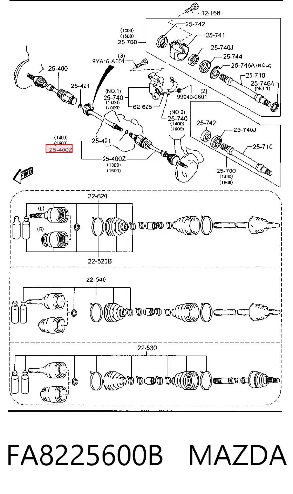 Левая полуось FA8225600B Mazda