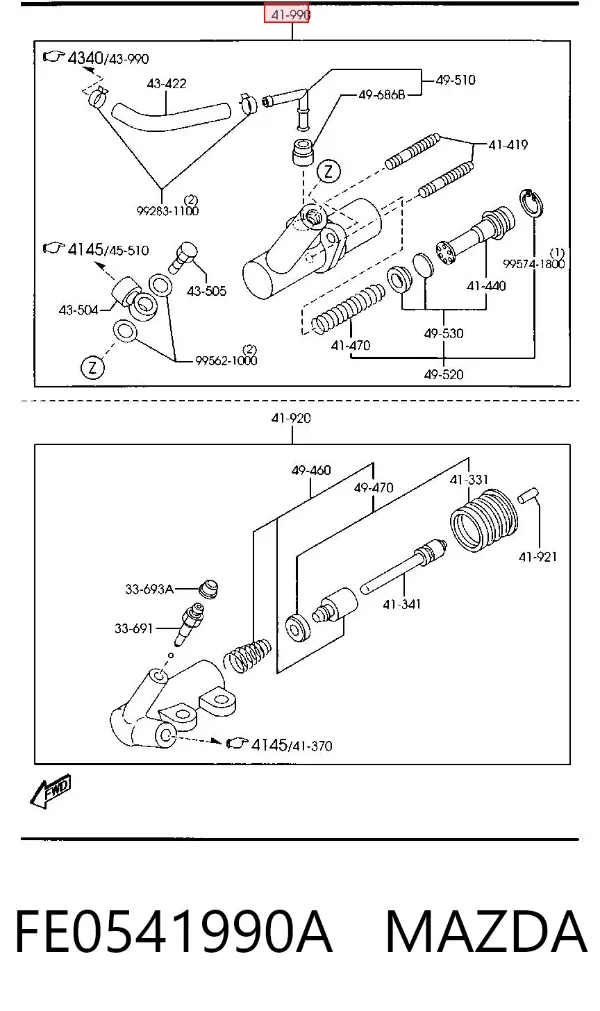Главный цилиндр сцепления FE0541990A Mazda