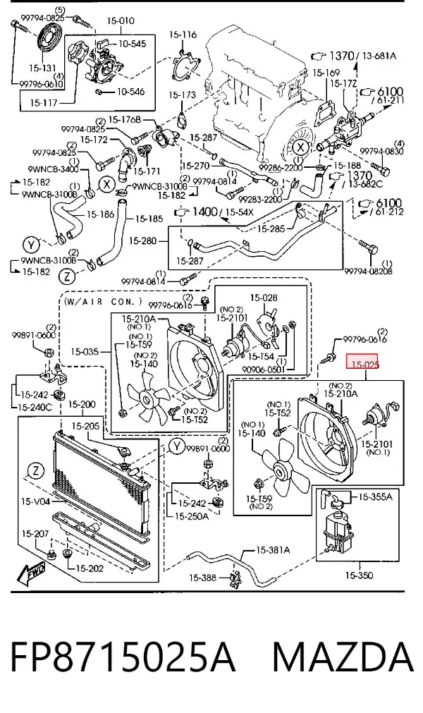 Диффузор вентилятора в сборе с мотором и крыльчаткой FP8715025A Mazda