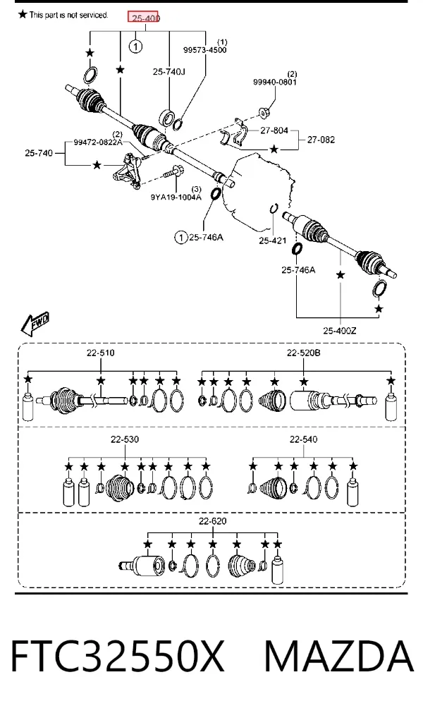 Правая полуось FTC32550X Mazda