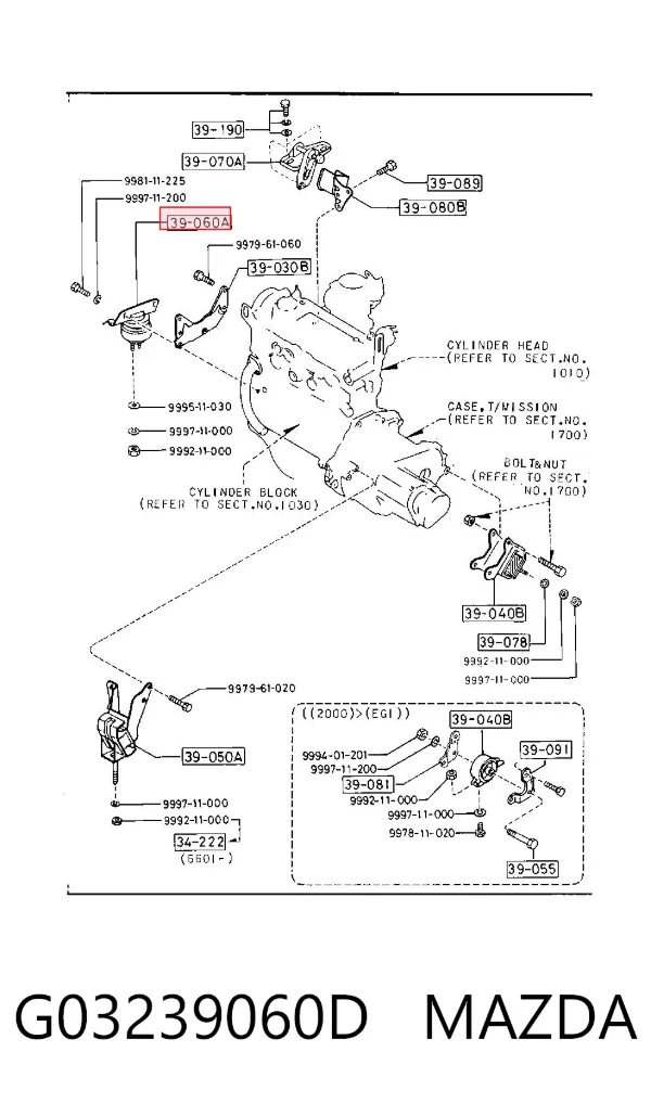 Подушка (опора) двигателя правая передняя G03239060D Mazda