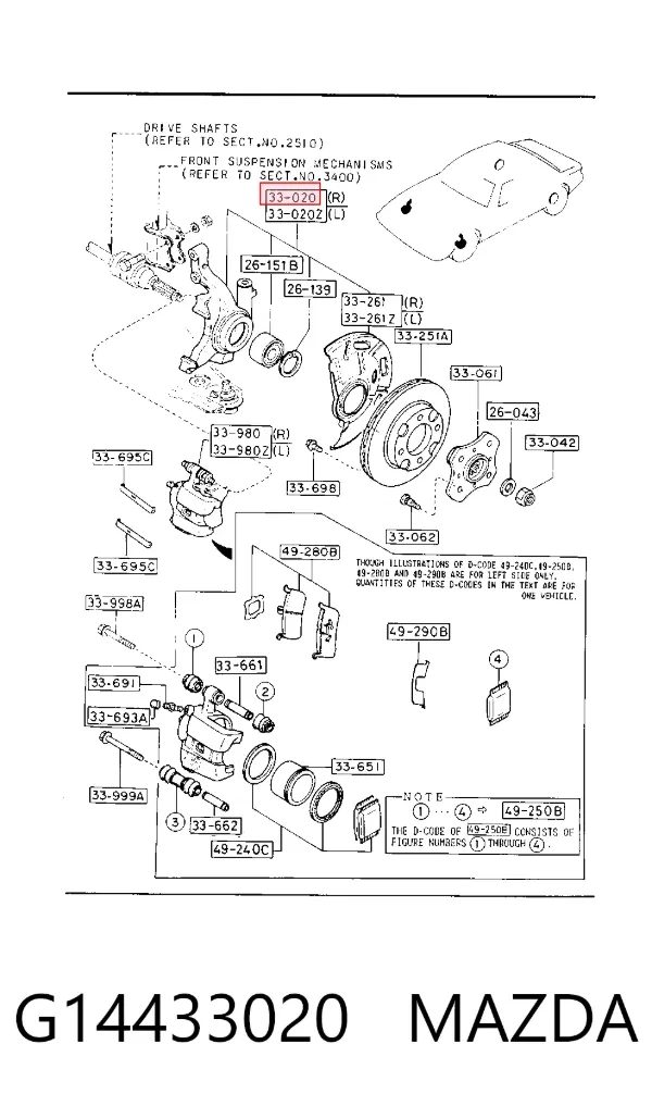 Цапфа передняя правая G14433020 Mazda