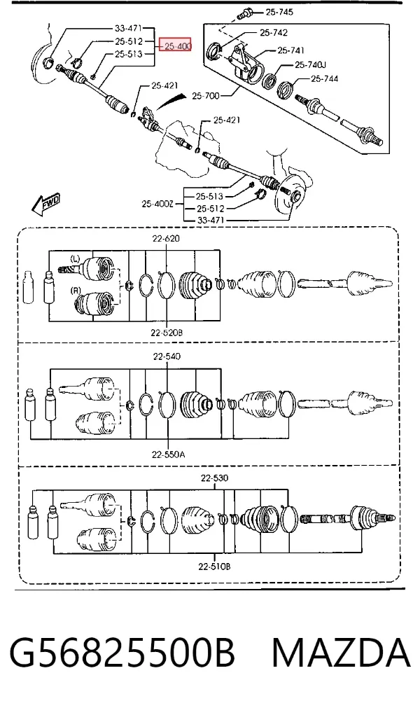 Правая полуось G56825500B Mazda