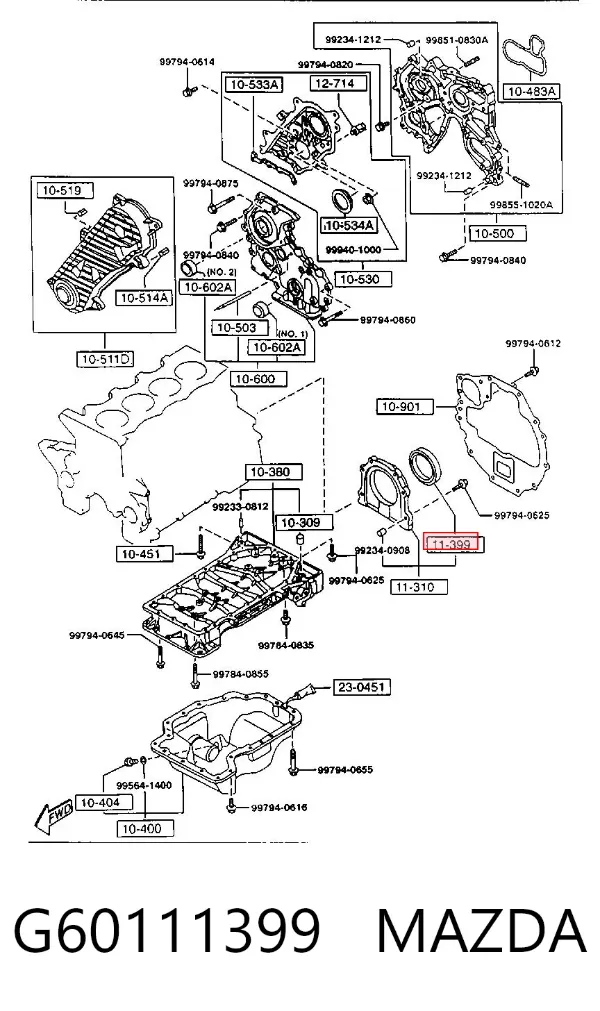 Сальник коленвала задний G60111399 Mazda