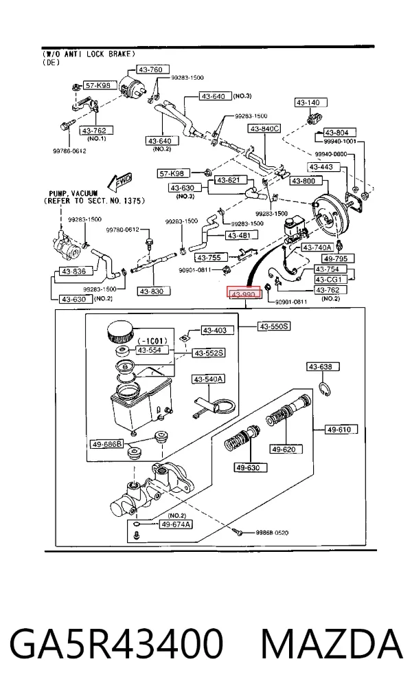 Главный тормозной цилиндр GA5R43400 Mazda