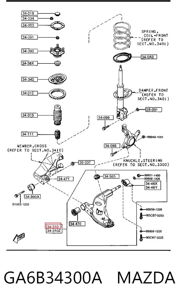Нижний рычаг GA6B34300A Mazda