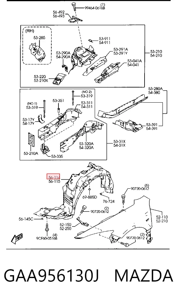 Подкрылок передний правый GAA956130J Mazda
