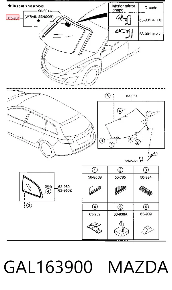 Лобовое стекло GAL163900 Mazda