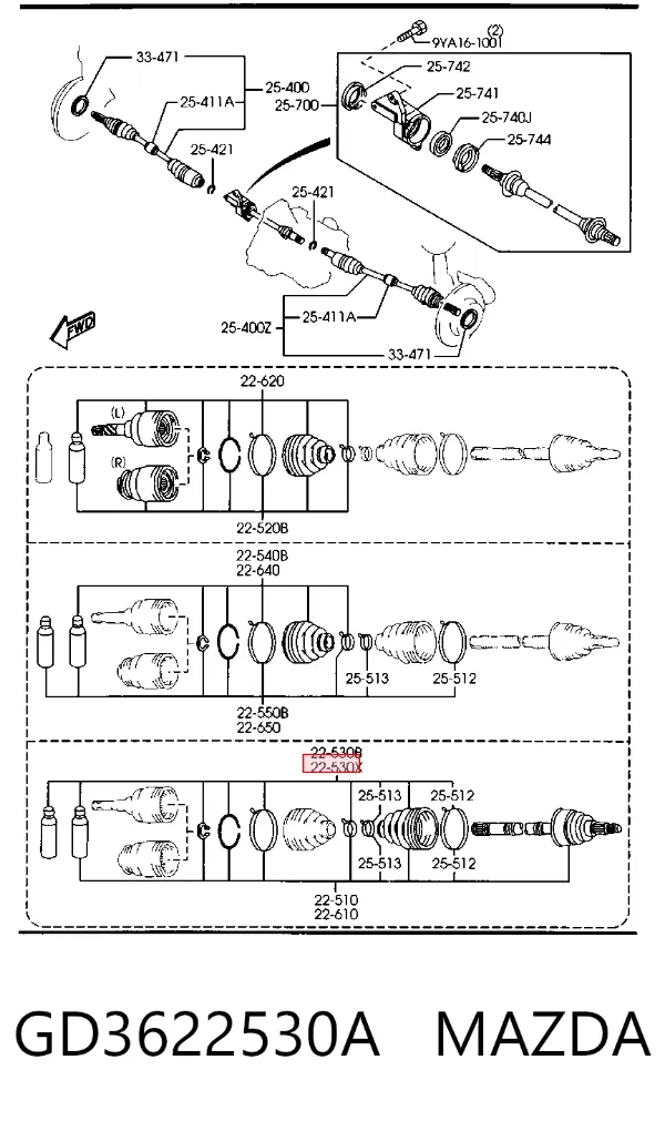 Пыльник ШРУСа наружный левый GD3622530A Mazda