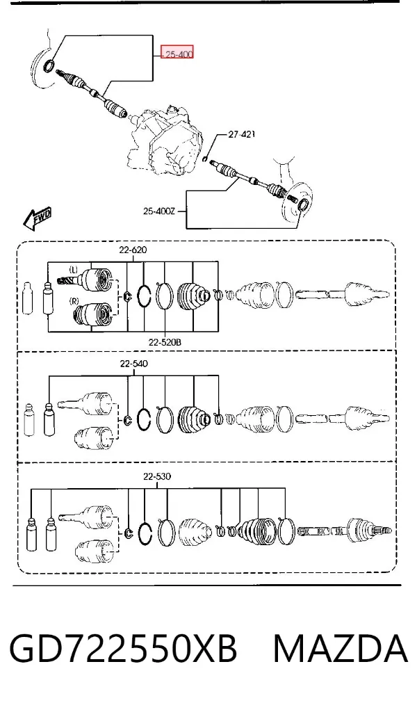 Правая полуось GD722550XB Mazda