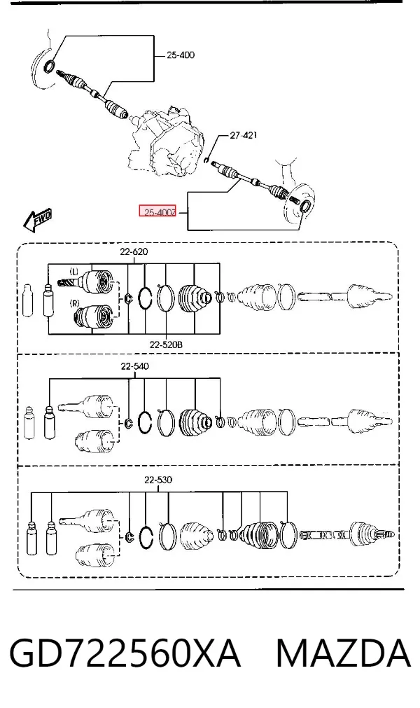 Левая полуось GD722560XA Mazda