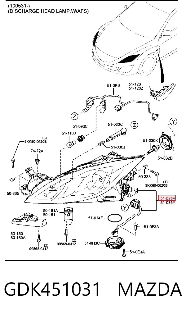 Правая фара GDK451031 Mazda
