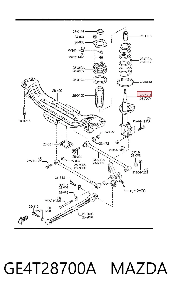Амортизатор задний правый GE4T28700A Mazda
