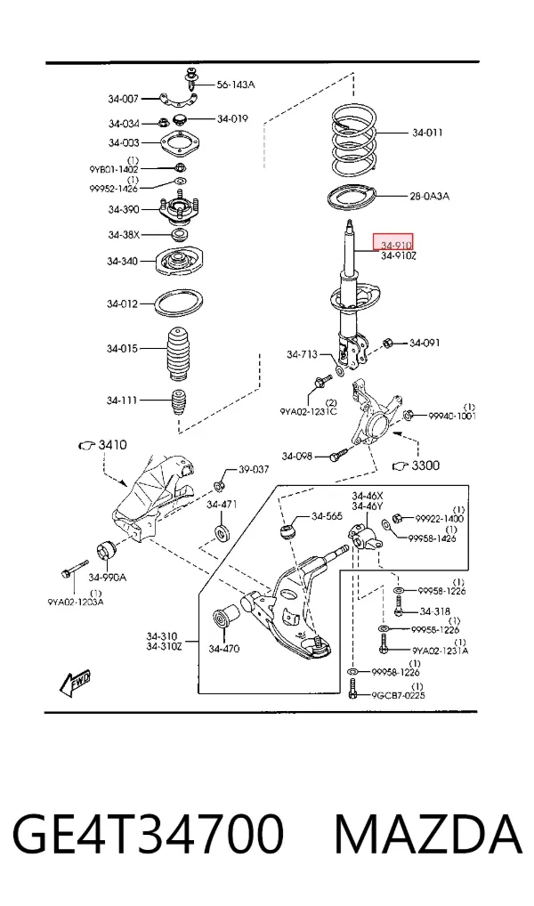 Амортизатор передний правый GE4T34700 Mazda
