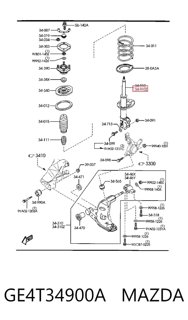 Амортизатор передний левый GE4T34900A Mazda