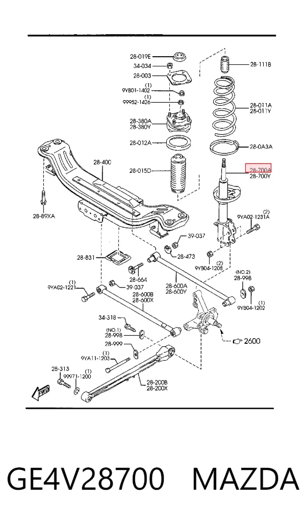 Амортизатор задний правый GE4V28700 Mazda