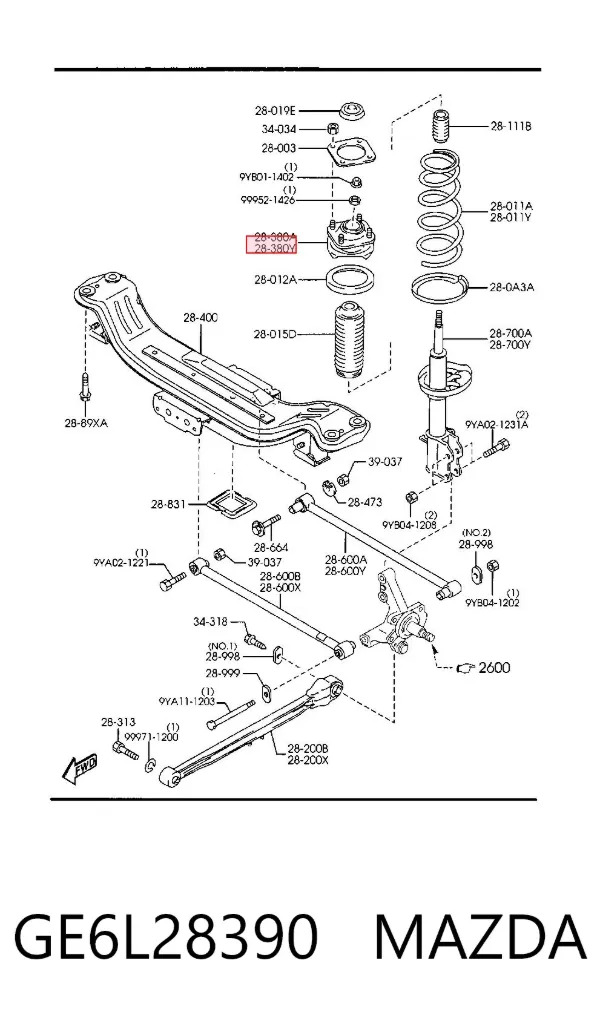 Опора амортизатора заднего левого GE6L28390 Mazda
