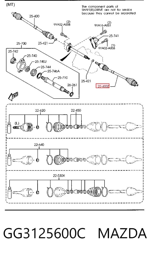 Левая полуось GG3125600C Mazda