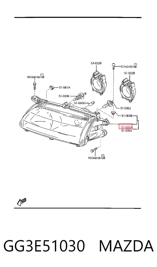 Правая фара GG3E51030 Mazda