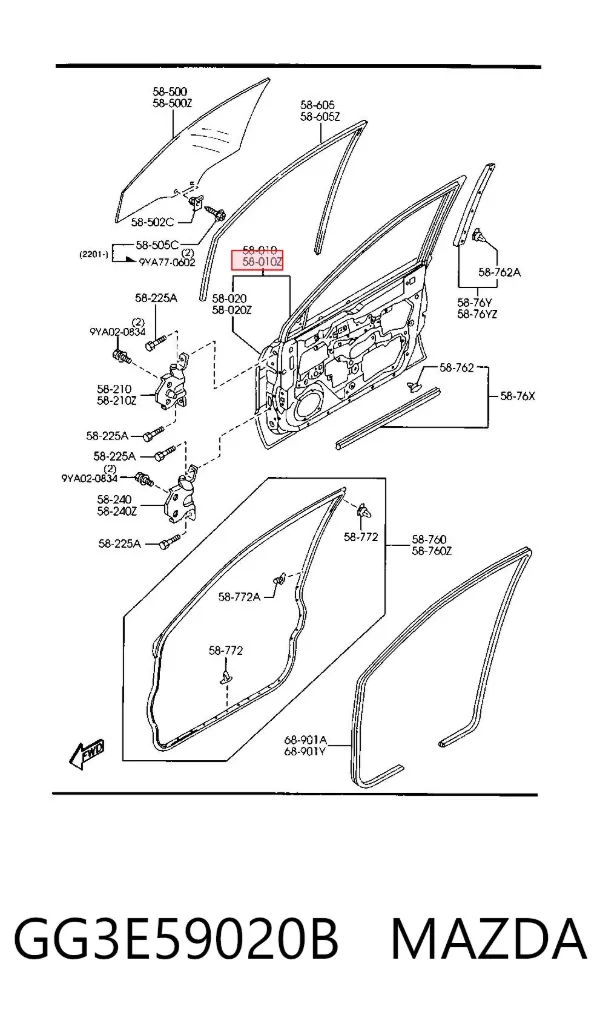 Дверь передняя левая GG3E59020B Mazda