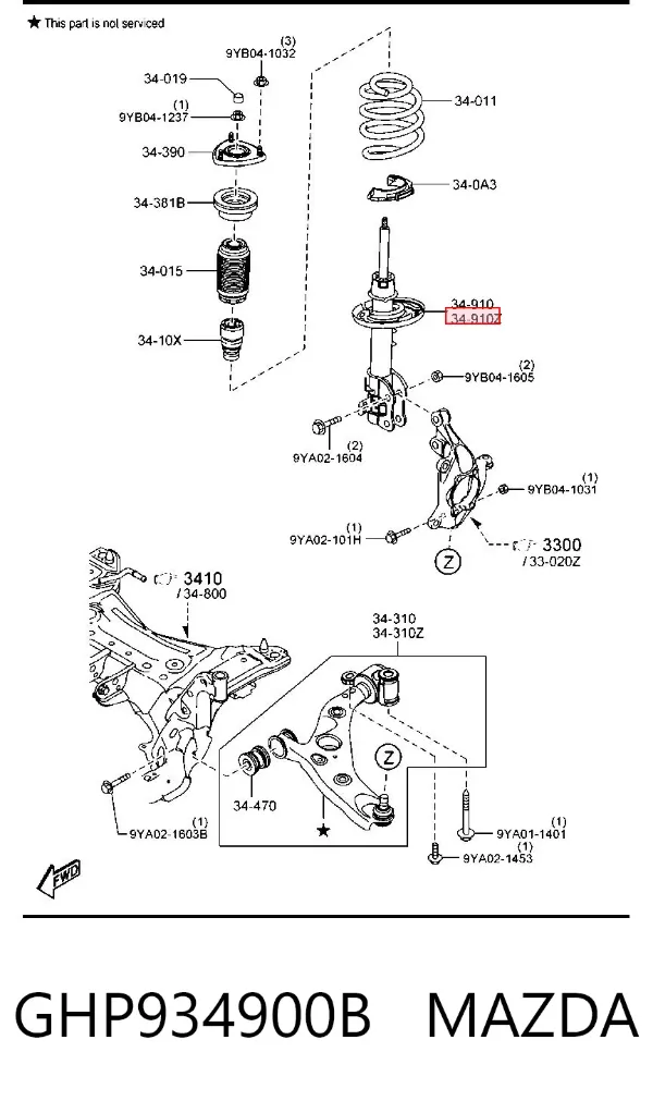 Амортизатор передний левый GHP934900B Mazda