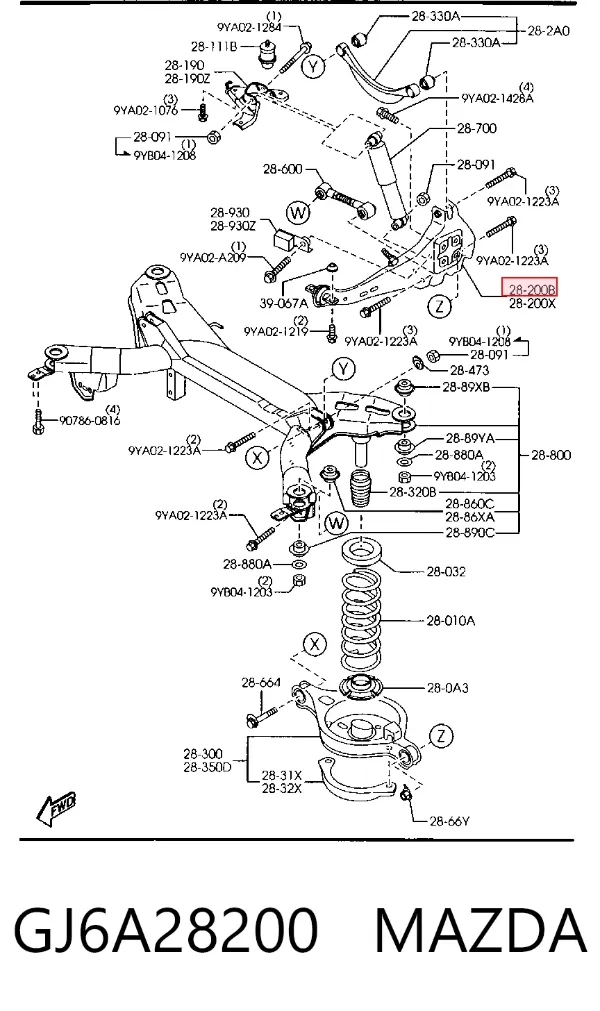 Рычаг (тяга) задней подвески продольный нижний правый GJ6A28200 Mazda
