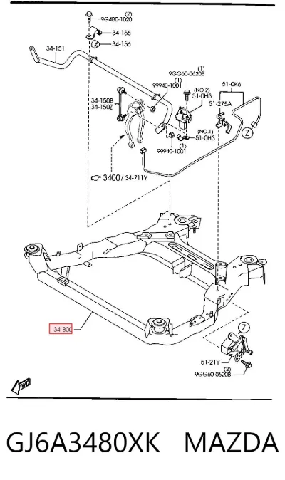 Балка передней подвески (подрамник) передняя MAZDA GJ6A3480XK
