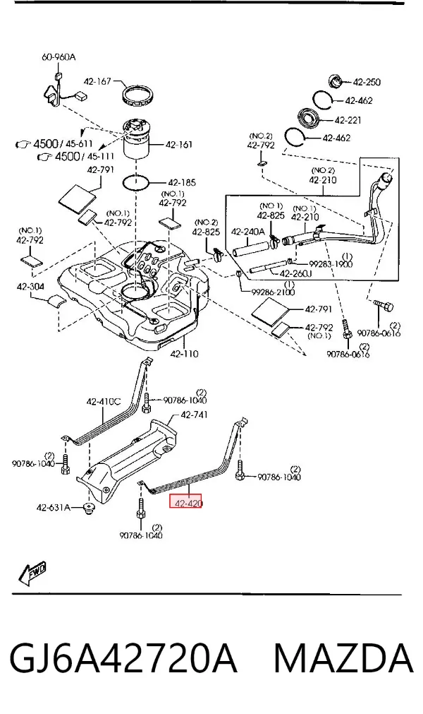 Кронштейн бака топливного GJ6A42720A Mazda