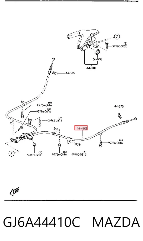 Задний трос ручника GJ6A44410C Mazda