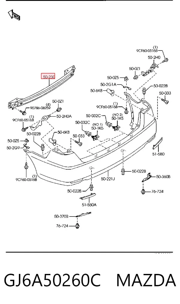 Усилитель заднего бампера GJ6A50260C Mazda