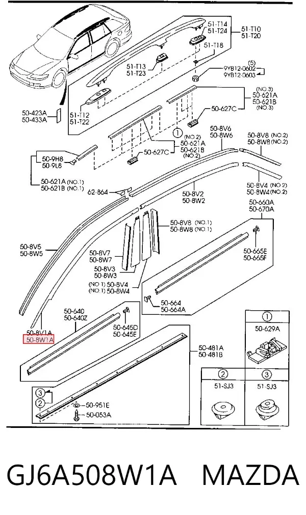Молдинг опускного стекла двери передней левой GJ6A508W1A Mazda