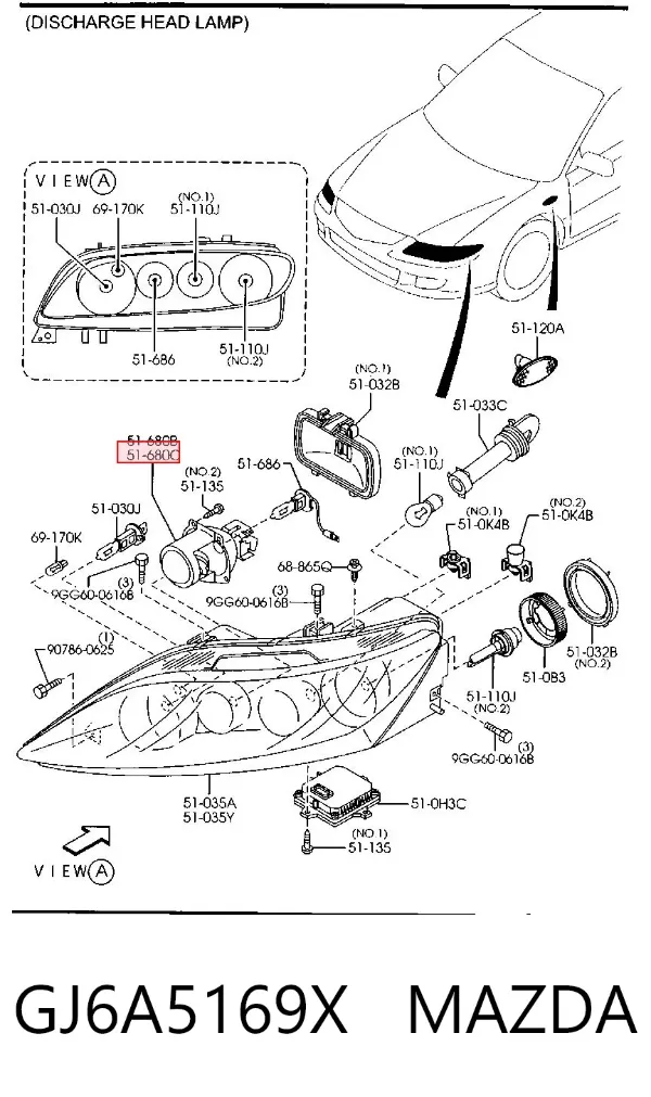 Фара противотуманная левая GJ6A5169X Mazda