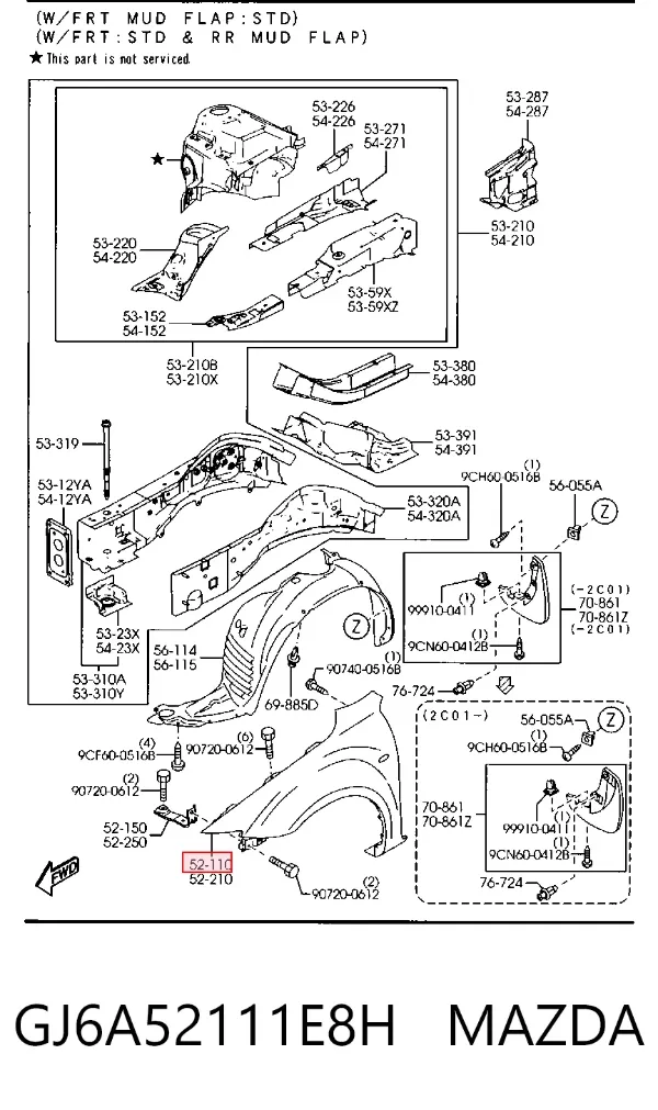 Крыло переднее правое GJ6A52111E8H Mazda