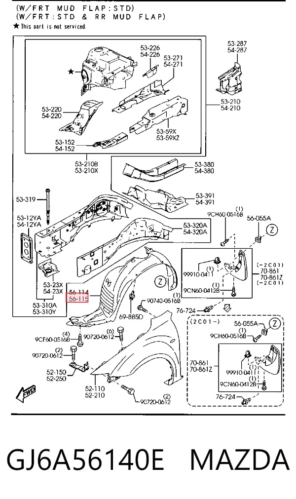 Подкрылок передний левый GJ6A56140E Mazda