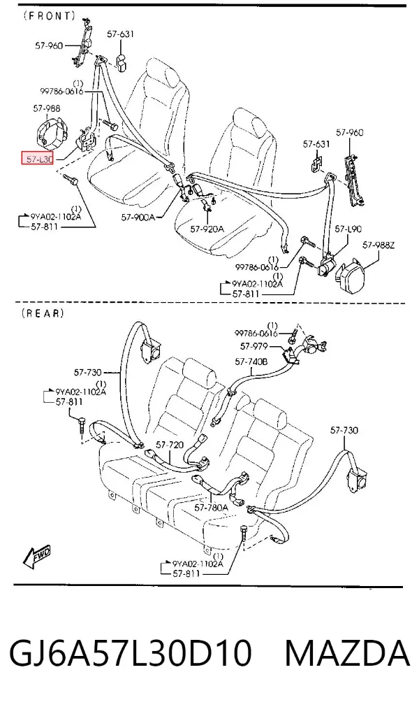 Ремень безопасности GJ6A57L30D10 Mazda