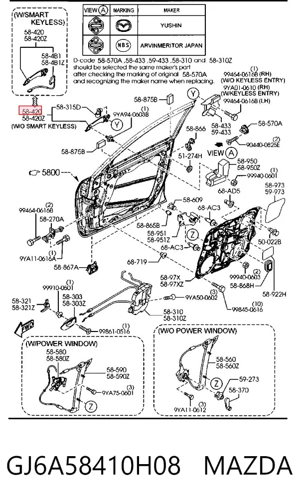 Ручка двери задней (распашной) правая наружная GJ6A58410H08 Mazda