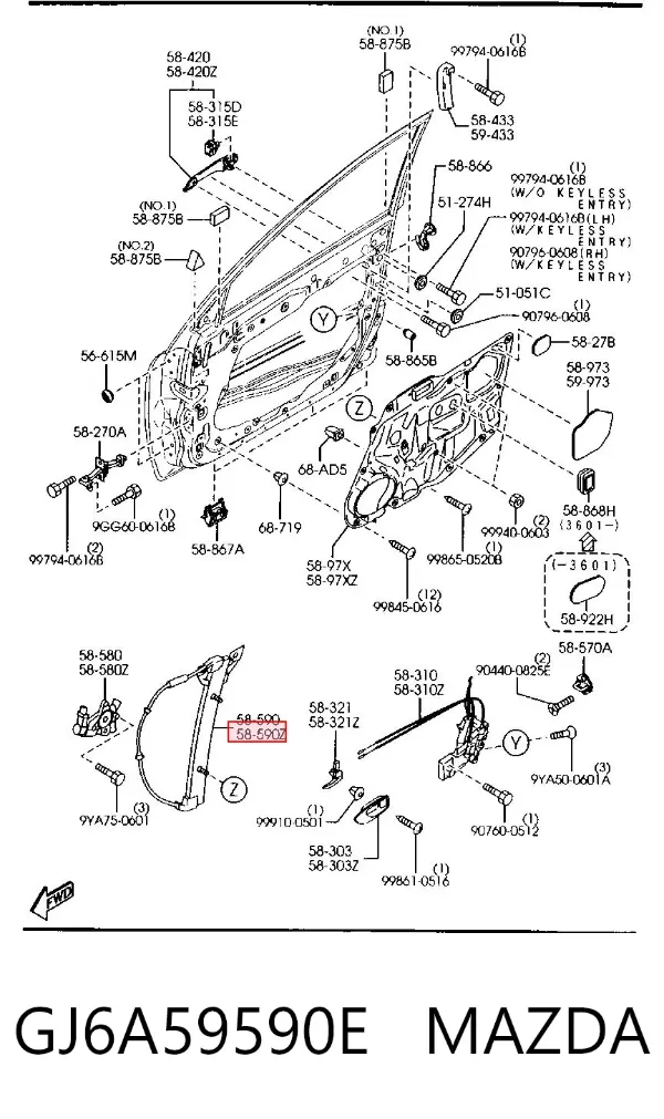 Стеклоподъемник передней левой двери GJ6A59590E Mazda