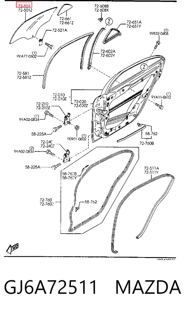Стекло двери задней правой GJ6A72511 Mazda