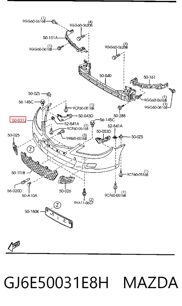 Передний бампер GJ6E50031E8H Mazda