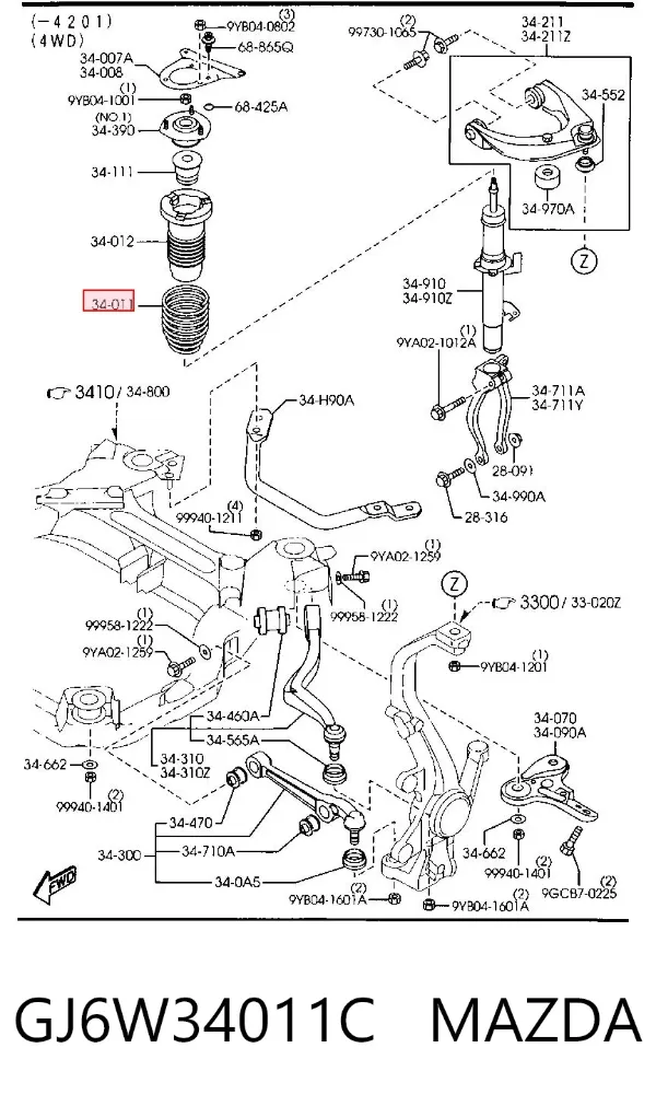 Пружина передняя правая GJ6W34011C Mazda